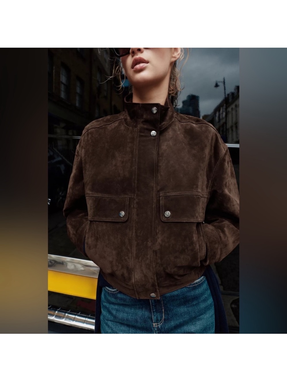 Zara Real Suede Leather Pocket Bomber Jacket XL - New with tag - Picture 5 of 16